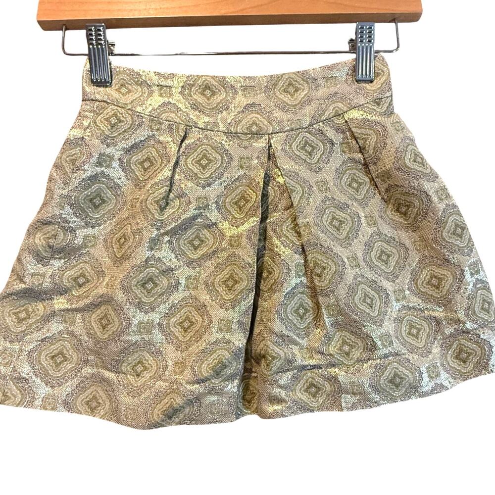 Crewcuts Collection Gold Metallic Pleated Mini Skirt Brocade M 8 Girls Holiday